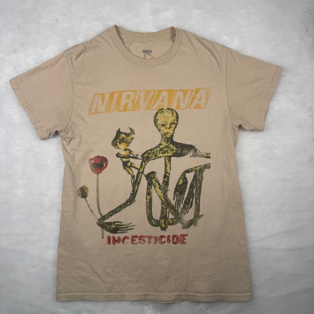 Nirvana Incesticide T Shirt Small Tan Grunge Band Graphic Tee Mens